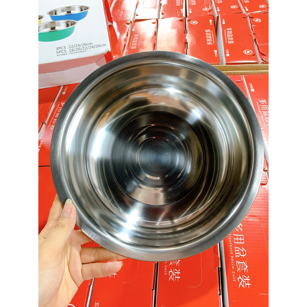 Bộ rổ chậu inox 18cm - 26cm cao cấp, đa năng