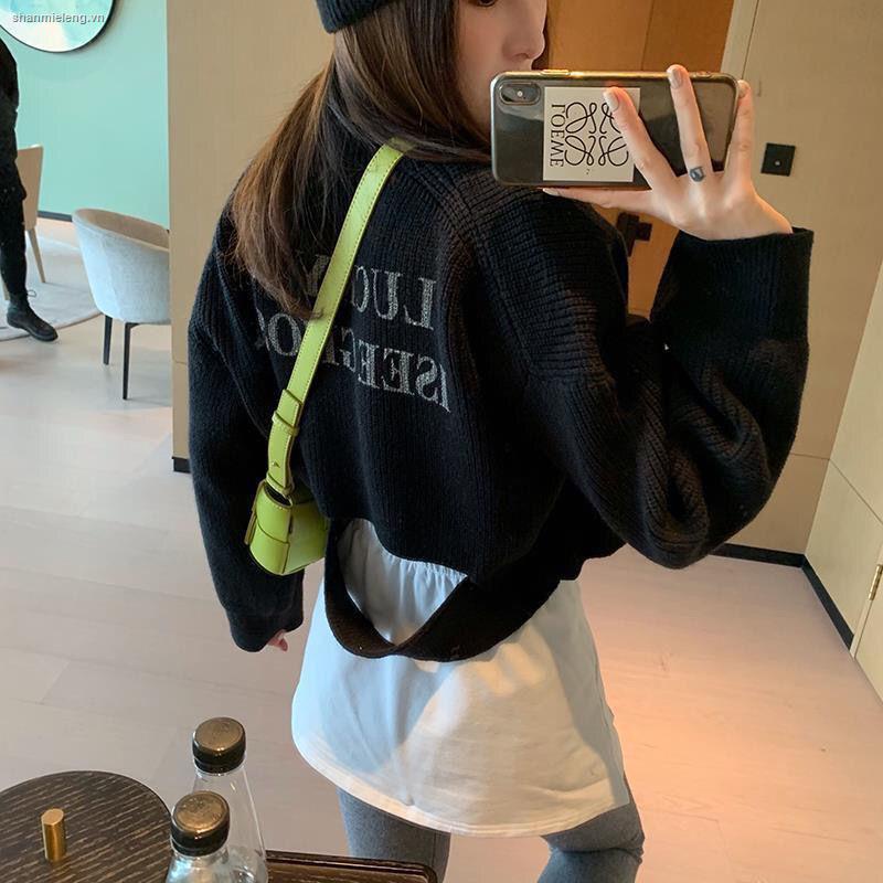 Áo khoác cardigan dệt kim cổ tròn dáng ngắn thời trang thu đông phong cách Hàn Quốc thiết kế mới 2021