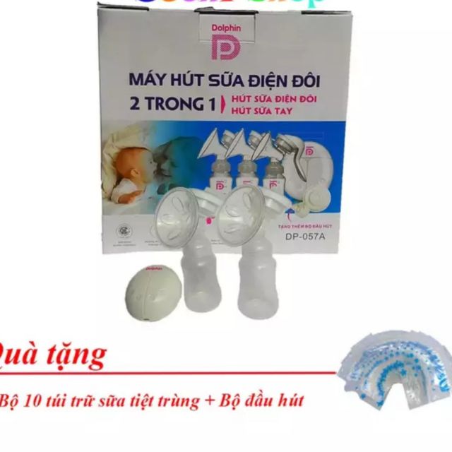 Máy hút sữa điện đôi và hút sữa tay 2 trong 1 Dolphin Việt Nam 150ml (Tặng 10 túi trữ sữa + bộ đầu hút)