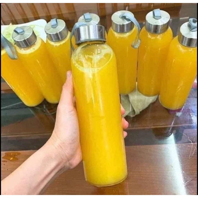 Chai Nước Thủy Tinh 500ml Nắp Dày Có Dây Xách Đựng Nước Trái Cây Nhỏ Gọn
