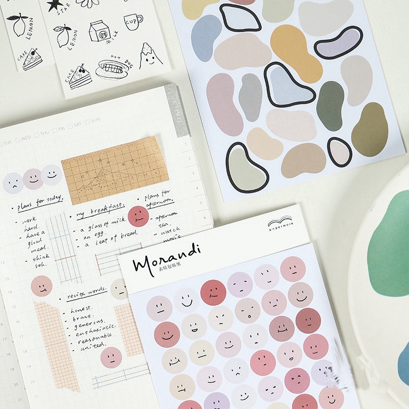 Sticker Morandi họa tiết dễ thương màu sắc tươi sáng dùng trang trí đẹp mắt