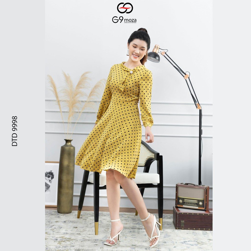 Đầm xòe G9moza 9998 với chất liệu Lụa nhật tạo nên phong cách Công sở, dạo phố Trẻ trung, nữ tính