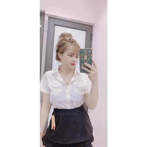 Áo sơ mi trắng cộc 2 nắp túi Gu