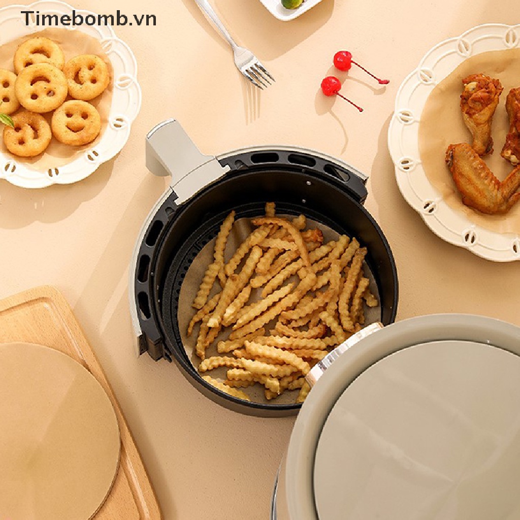 20/50/100 Tờ giấy lót nồi chiên không dầu hình tròn màu gỗ chống dính dùng một lần tiện lợi