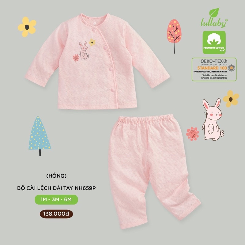 Bộ sơ sinh cài lệch vải thở Lullaby NH659P(1-6m)