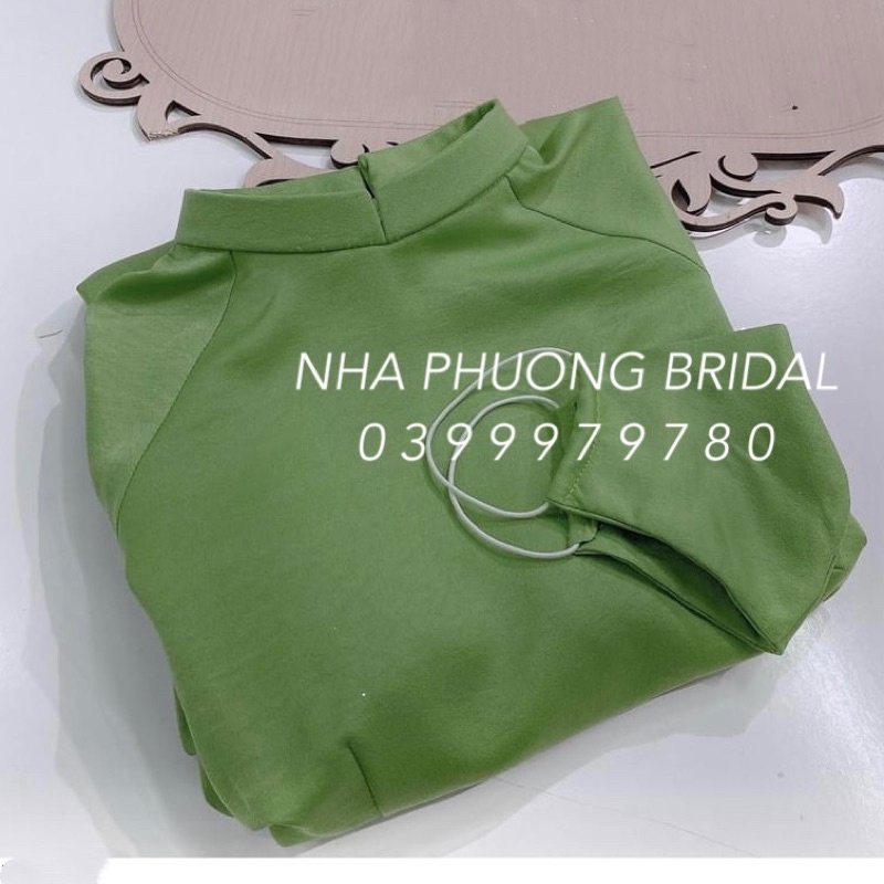 Áo Dài  Lụa Tây Thi Truyền Thống May Sẵn Màu Xanh Lá
