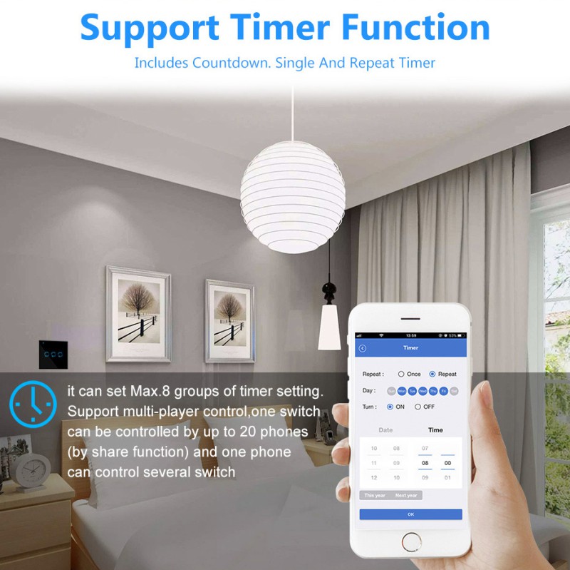 【Fast Delivery】 1/2/3 gang TUYA WiFi Smart Touch Switch  90-250V Home Wall Button for Alexa and Google Home Assistant EU &amp; UK Standard 【Veemm】