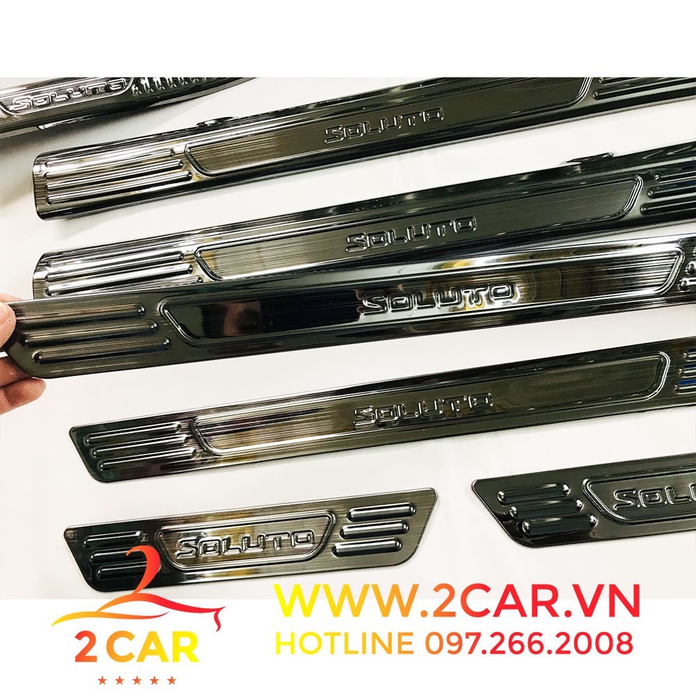 Ốp Bậc Cửa, nẹp bước chân Trong Ngoài Xe Kia Soluto 2019- 2020- 2021- 2022- 2023, chất liệu Titan
