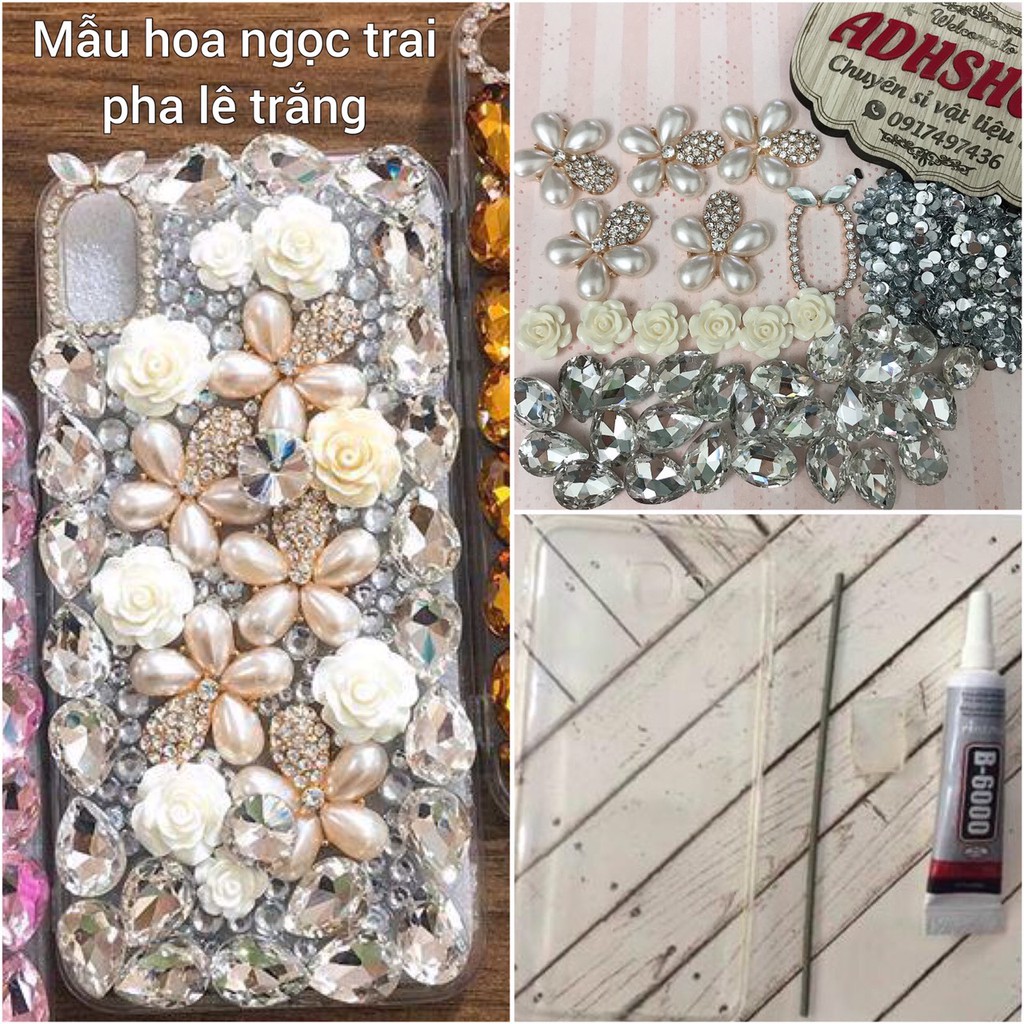 Sét Hoa Hợp Kim Pha Lê Trắng Trang Trí Ốp Lưng