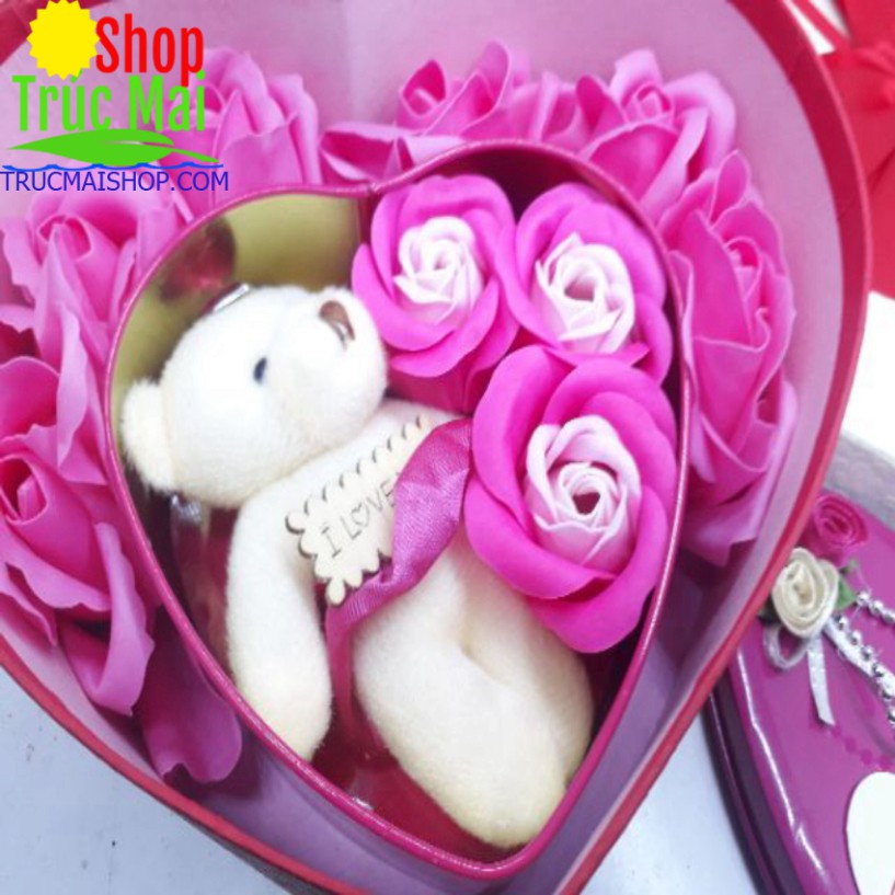 feeship Quà 20/10 - Hộp quà Tim trong tim (2 trái tim hoa gấu)
