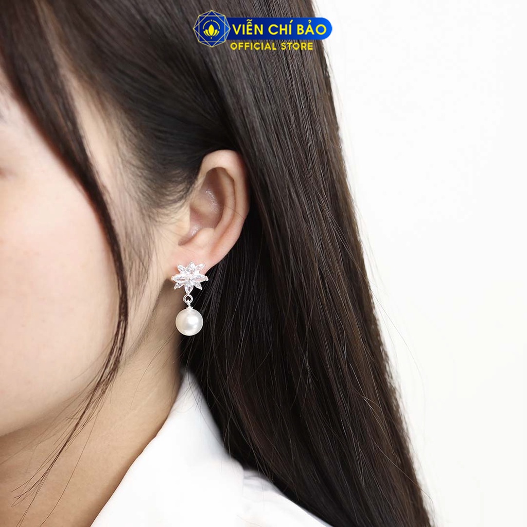 Bông tai bạc nữ Flower hạt châu chất liệu bạc 925 thời trang phụ kiện trang sức nữ Viễn Chí Bảo B400510