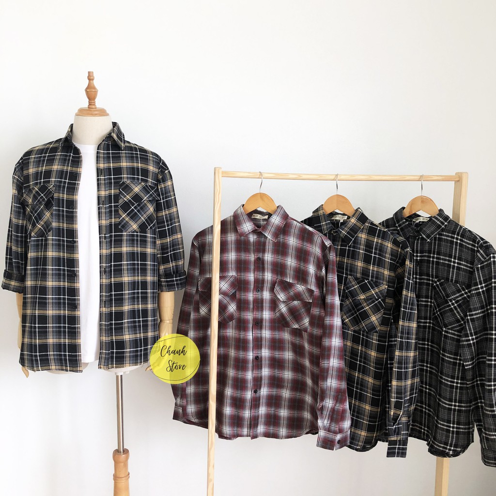 Áo Sơ Mi Nam Flannel Kẻ Caro - Áo Sơ Mi Nam Dài Tay Hàn Quốc
