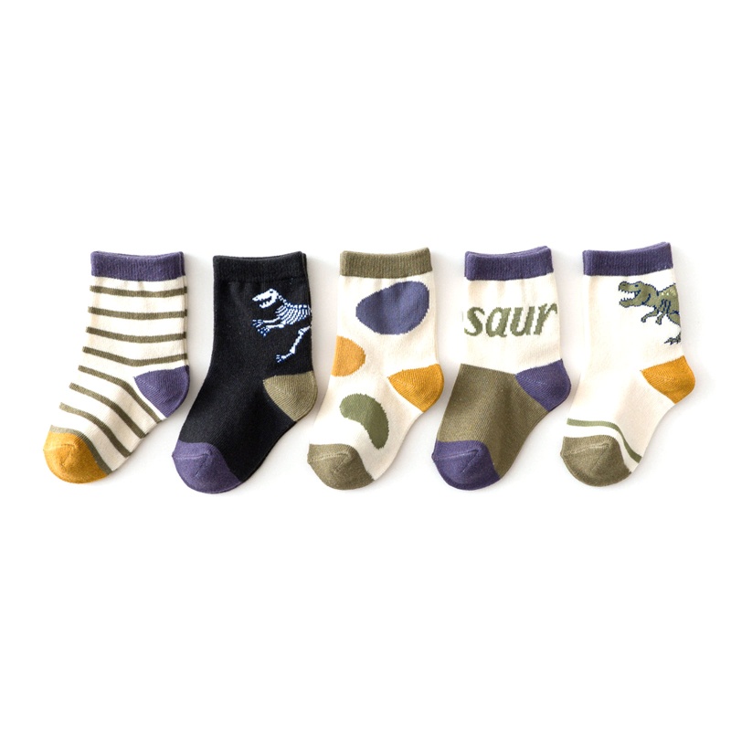 Bộ 5 Đôi Vớ Cotton Họa Tiết Hoạt Hình Gấu / Gấu / Bóng Rổ Dễ Thương Cho Bé Sơ Sinh