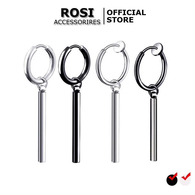 Bông tai nam dáng dài, khuyên tai thanh trụ tròn cá tính kiểu kẹp, sổ lỗ tai (1 chiếc)