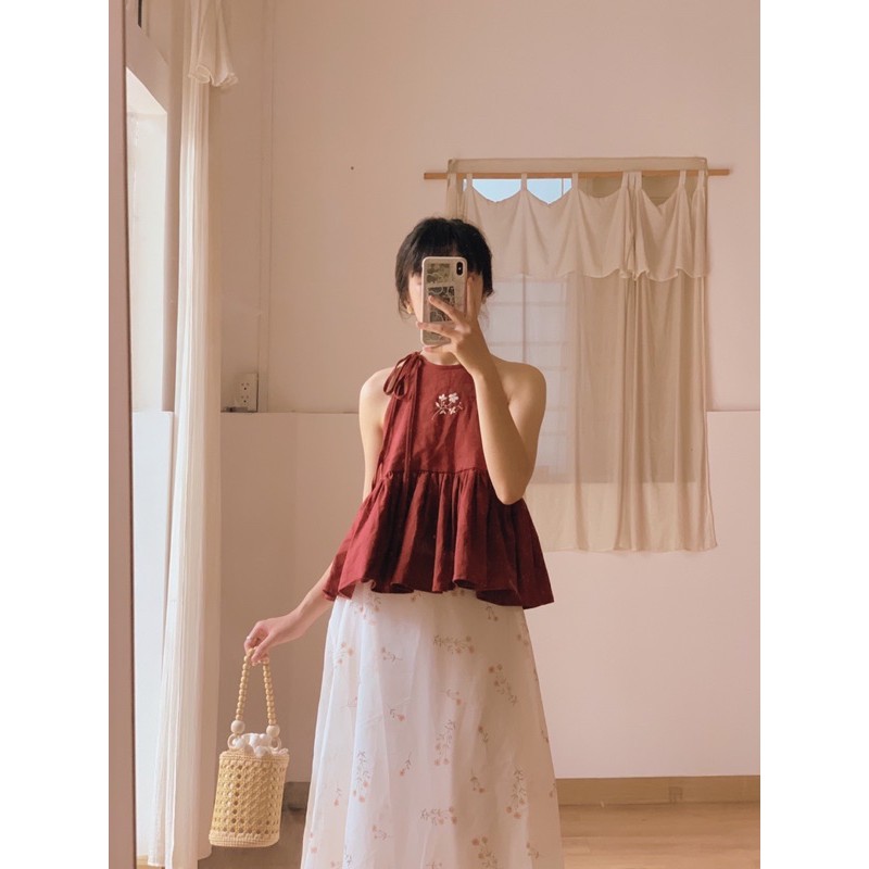 Yếm linen Ý Thơ thêu hoa - 0303Studio ✿ | BigBuy360 - bigbuy360.vn