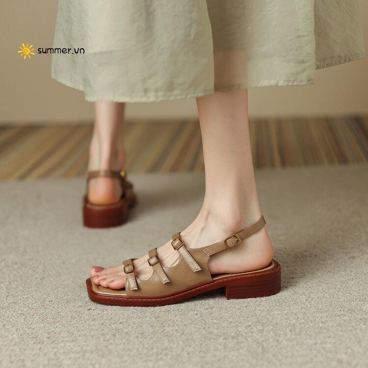 Giày Sandal Đế Dày Bằng Da Mềm Phong Cách Hàn Quốc Cho Nữ