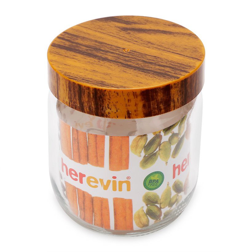 Bộ 3 Hũ Thủy Tinh Tròn Trơn Nắp Woody Herevin 425ml - HEHU231357-205