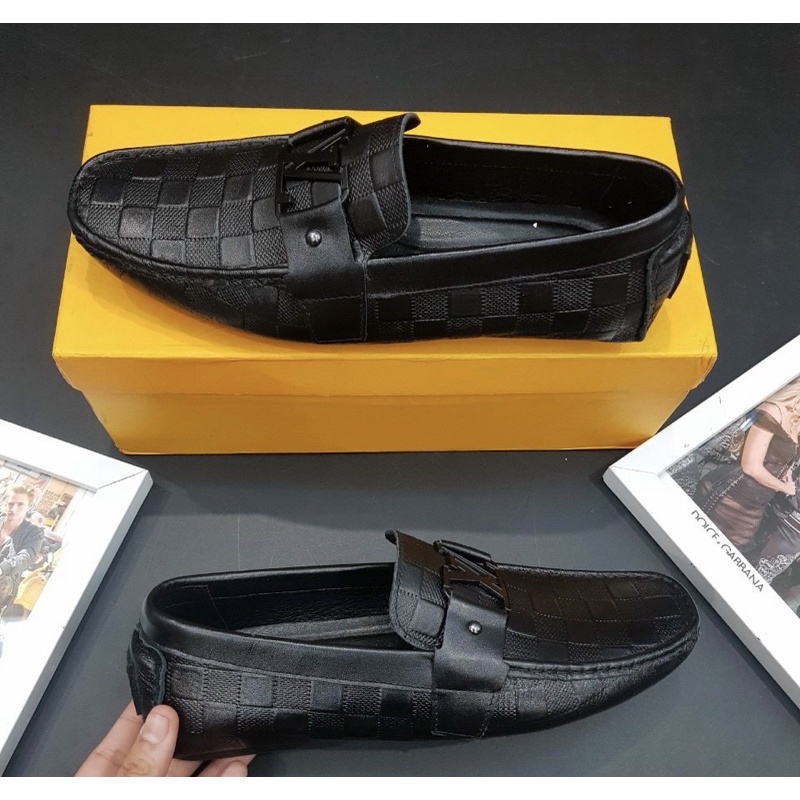 Giầy lười dáng moca có hoạ tiết logo LV thời trang nam, Giầy sục nam phong cách hàn quốc btshop từ 38 đến 42