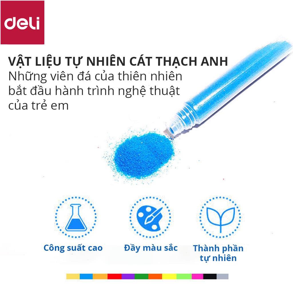 Bộ tranh cát Deli - bộ gồm 12 màu, 14 tranh, 1 cọ, 1 khay - 9674 [Deli]