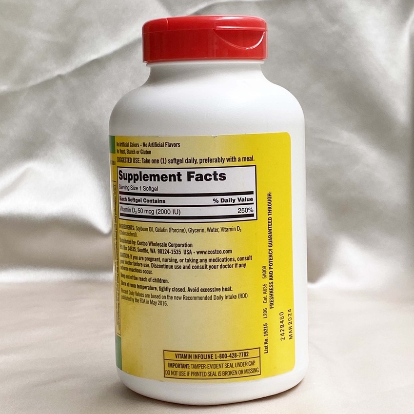 Viên uống bổ sung vitamin D3 Kirkland D3 50mcg (2000IU) 600 viên