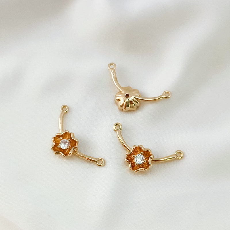Mặt Dây Chuyền Hình Cỏ Bốn Lá Mạ Vàng 14K Đính Đá Zircon Màu Sắc Tự Làm