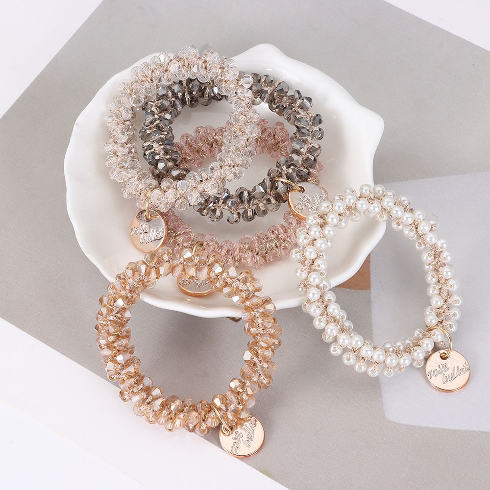 Dây Cột Tóc Co Giãn Đính Hạt Ngọc Trai Nhiều Màu Sắc Cho Nữ