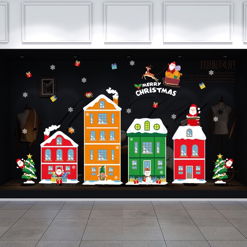 Decal trang trí Noel - Thành Phố lớn sắc màu đón giáng sinh