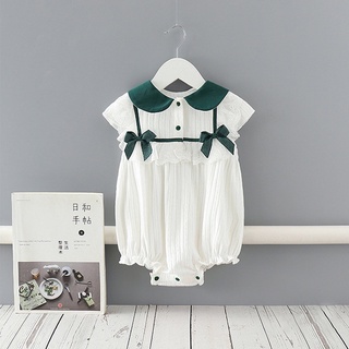 Jumpsuit cotton ngắn tay phối ren cho bé gái sơ sinh