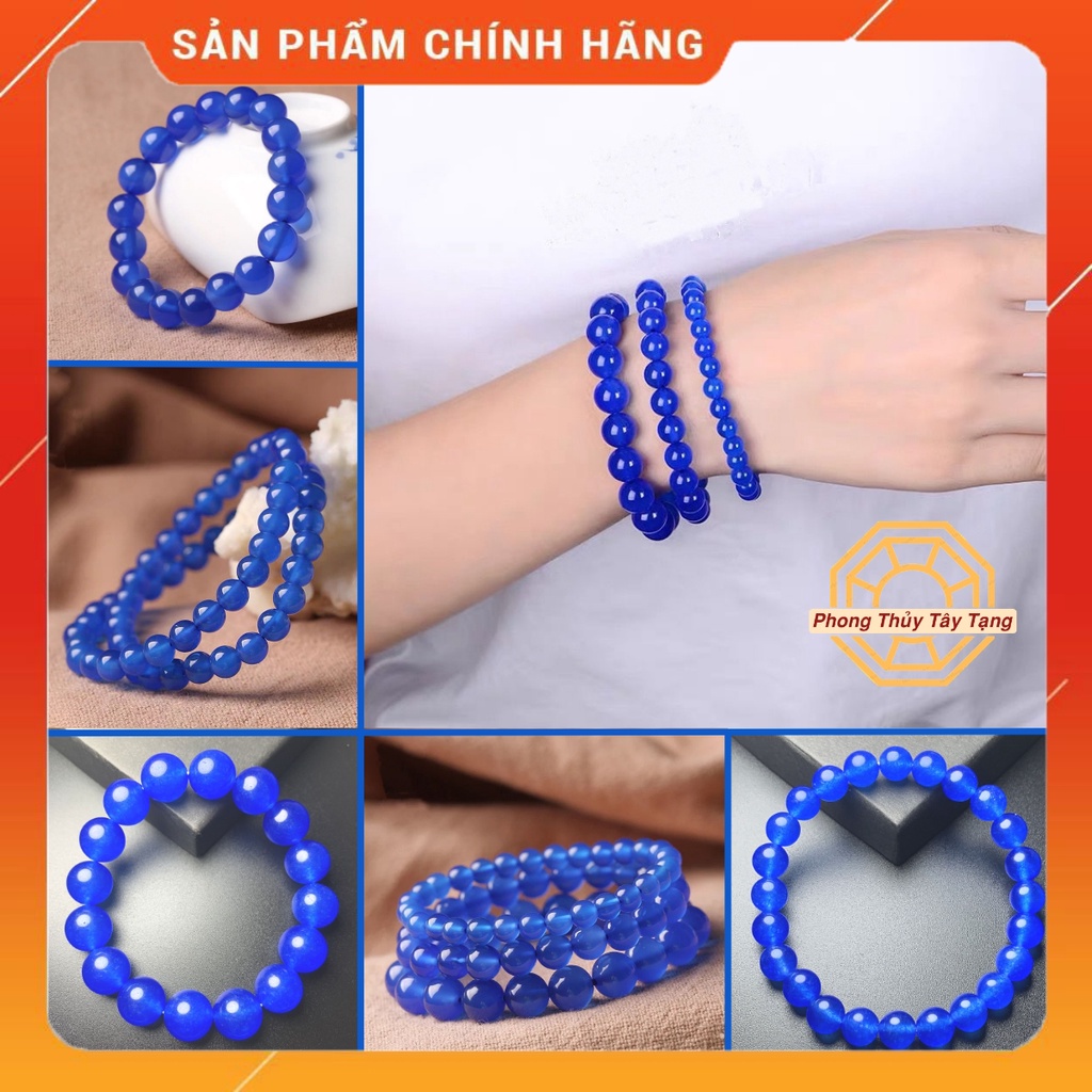 Vòng tay phong thủy đá MNao Xanh Lam [TẶNG HỘP GỖ CAO CẤP] may mắn tài lộc nam nữ mệnh Thủy Mộc - Phong Thủy Tây Tạng