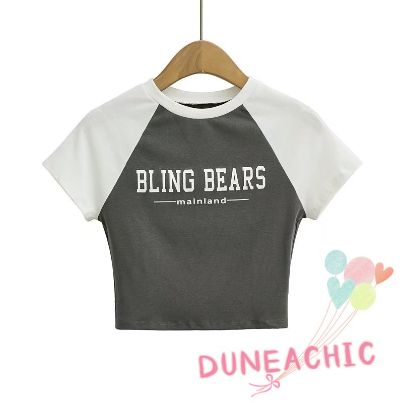 DUNEA Áo Thun In Chữ Phối Màu Thời Trang Cho Nữ