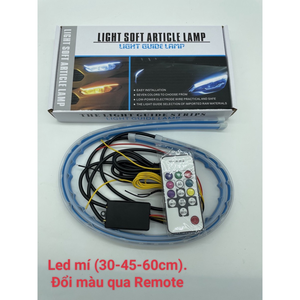 LED mí (2 dây) ô tô dán đèn xi nhan 7 maù nháy đuổi 30/45/60cm.chống nước.có điều khiển.có xi nhan nháy đuổi. daylight