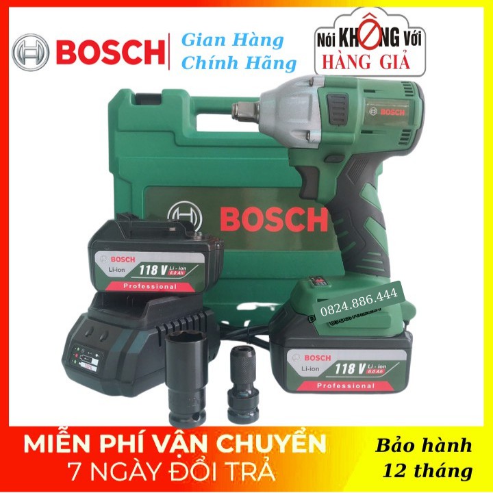 Máy siết bulong Bosch 118V 2 pin đầu 2 trong 1 100% dây đồng không chổi than  tặng Kèm đầu chuyển vít