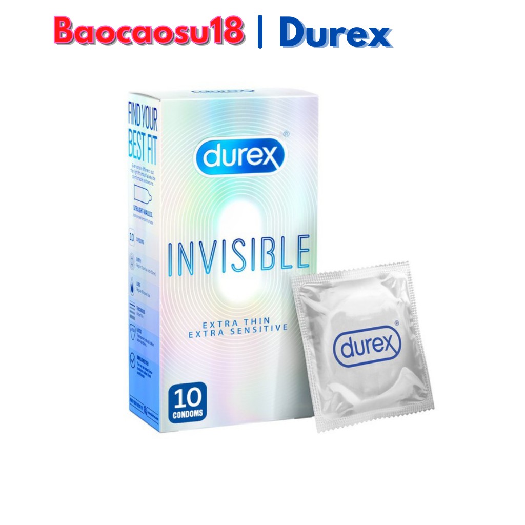 Bao cao su Durex Invisible Extra Thin siêu mỏng 10 bao  | Bao cao su siêu mỏng, tăng cường gel.