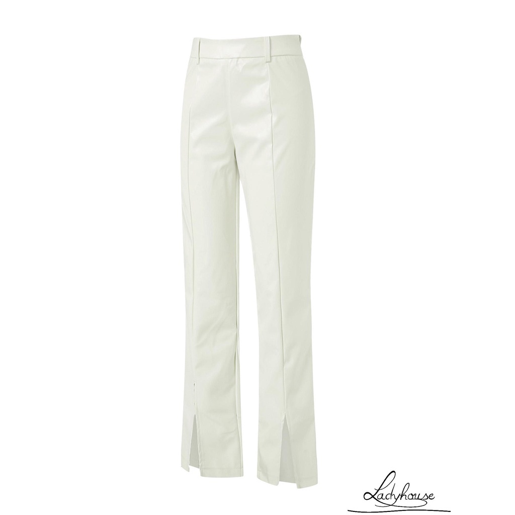 Quần da lưng cao màu trơn xẻ tà thời trang cho nữ