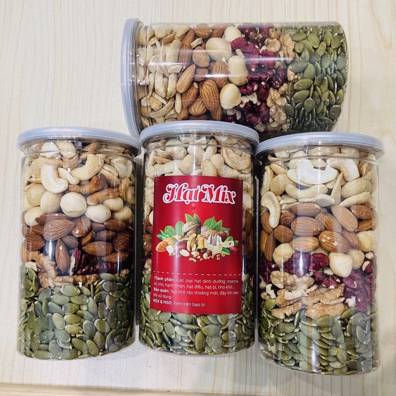 Hạt Mix Dinh Dưỡng 6 Hạt Siêu Ngon Hũ 500g, Hũ mixed hạt - Minh An Farm, Hạt mix hạt điều macca óc chó hạt bí hạnh nhân