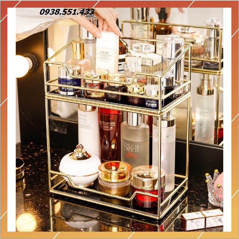 Kệ Trang Điểm Vàng Gold Để Nước Hoa Mỹ Phẩm 2 Tầng Sang Trọng Cao Cấp