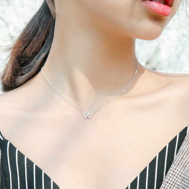 Dây chuyền bạc ý 925 W kim cương nhân tạo trang sức nữ