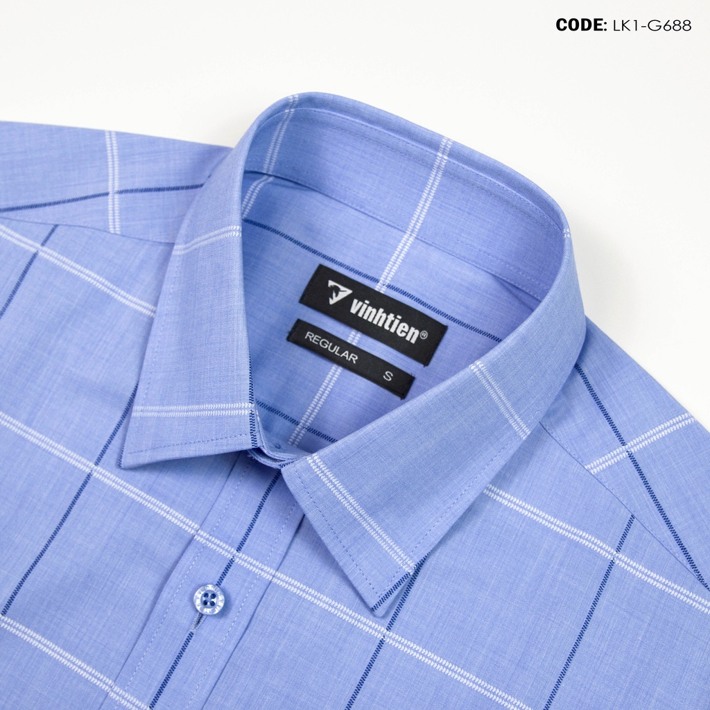 Áo Sơ Mi Nam Dài Tay Sọc Caro Bamboo Vĩnh Tiến Form Regular Vạt Ngang 475 - G688