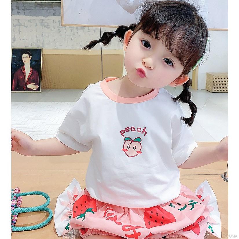 Áo Thun Tay Ngắn Cổ Tròn Họa Tiết Hoạt Hình Dễ Thương Cho Bé Gái