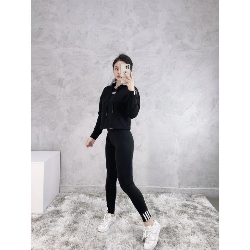 Quần Tập Gym Nữ [Legging] Logo Đôi 3 Sọc Ngắn Năng Động [ĐỒ TẬP]