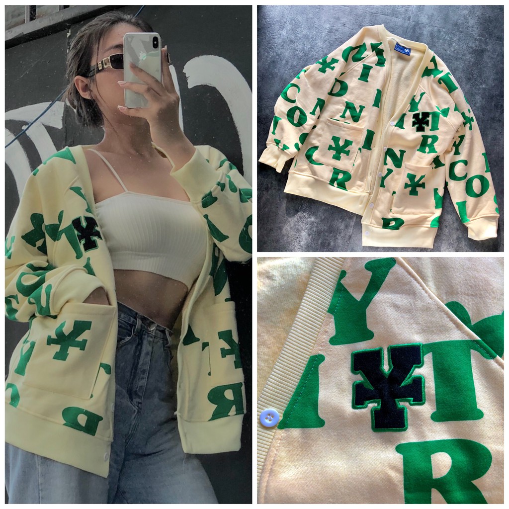 Áo Khoác Cardigan Len Dệt Chữ Dirt.yCoin Màu Vàng Xanh Nam Nữ