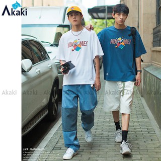 Áo phông nam form rộng tay ngắn Unisex AKAKI Áo phông nam đẹp tay ngắn Freesize < 80kg phối hình Rubik