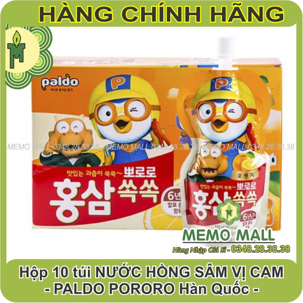 Nước Hồng Sâm Trẻ Em Baby Paldo Pororo Chính Hãng Hàn Quốc - Hộp 10 gói * 100ml