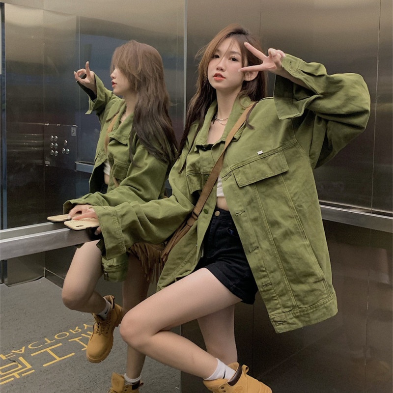 Áo Khoác Denim Dáng Rộng Thời Trang Mùa Thu Cá Tính Cho Nữ