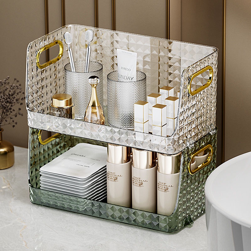 Hộp Đựng Mỹ Phẩm Trong Suốt Họa Tiết Vân Kim Cương Sang Trọng