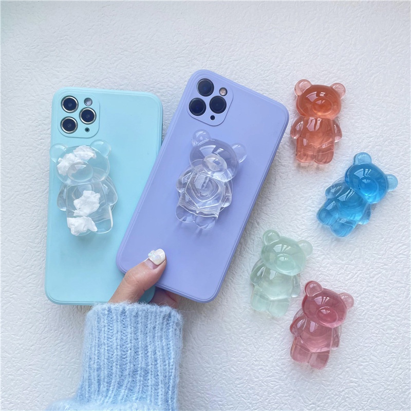Giá đỡ điện thoại hình gấu 3D nhiều màu trong suốt có túi khí cho iPhone &amp; Android