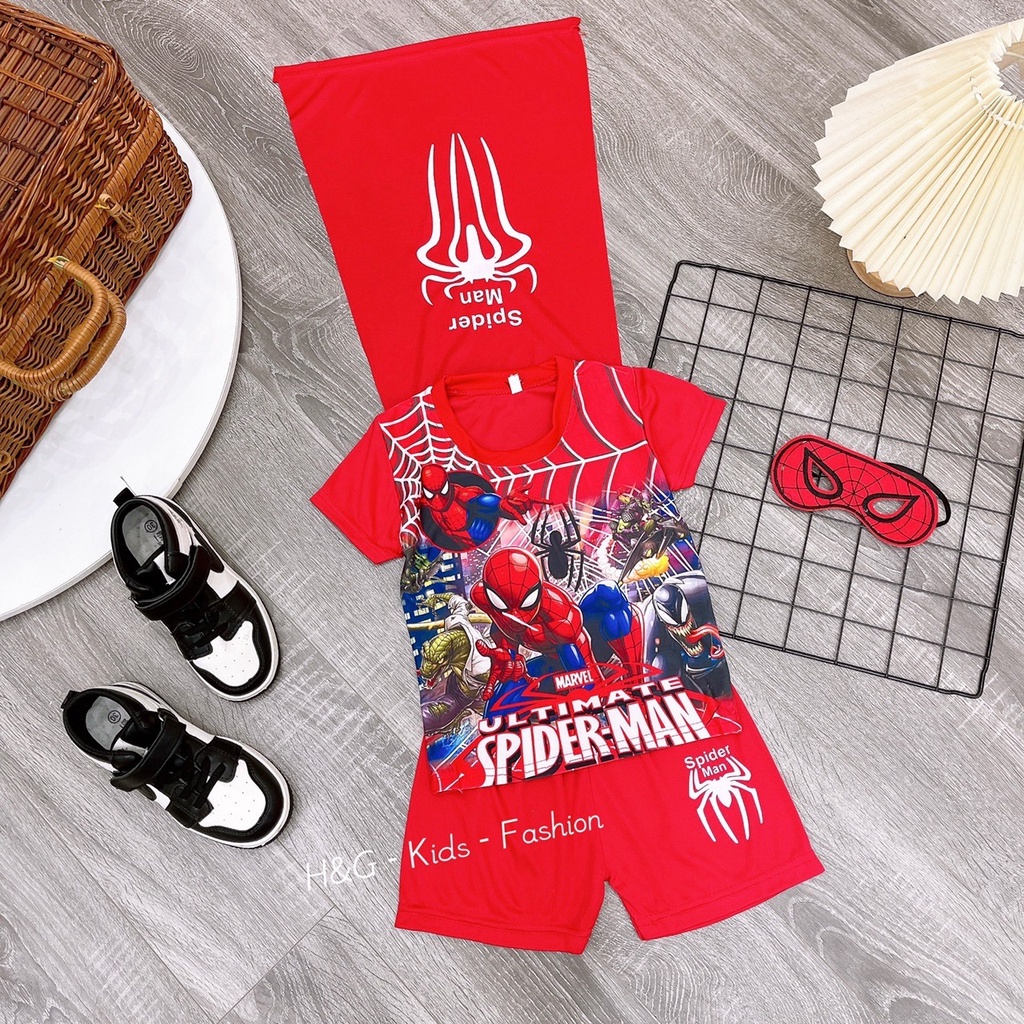 Bộ quần áo siêu nhân bé trai, bộ siêu nhân nhện cho bé 8-18kg Tunkid chất thun 3D mềm mịn