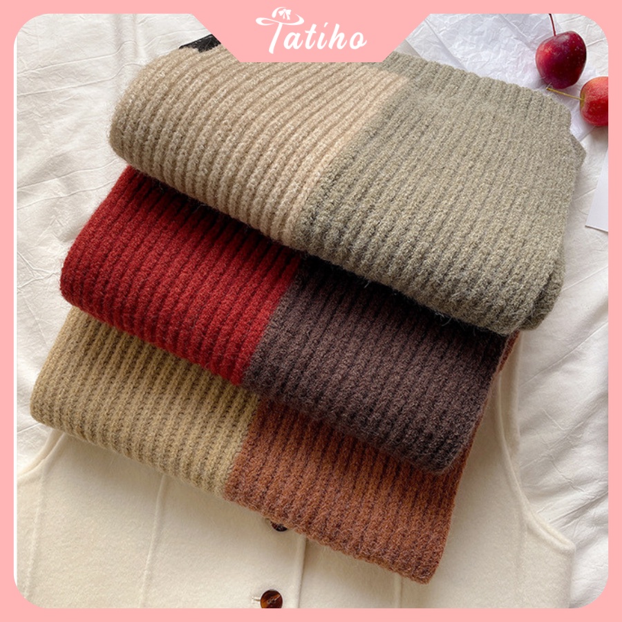 Khăn Quàng Cổ Cashmere Len Dày Họa Tiết Trơn Phối Hai Màu Cao Cấp Thời Trang Thu Đông - 35x180cm - Tatiho - Mã KLN14
