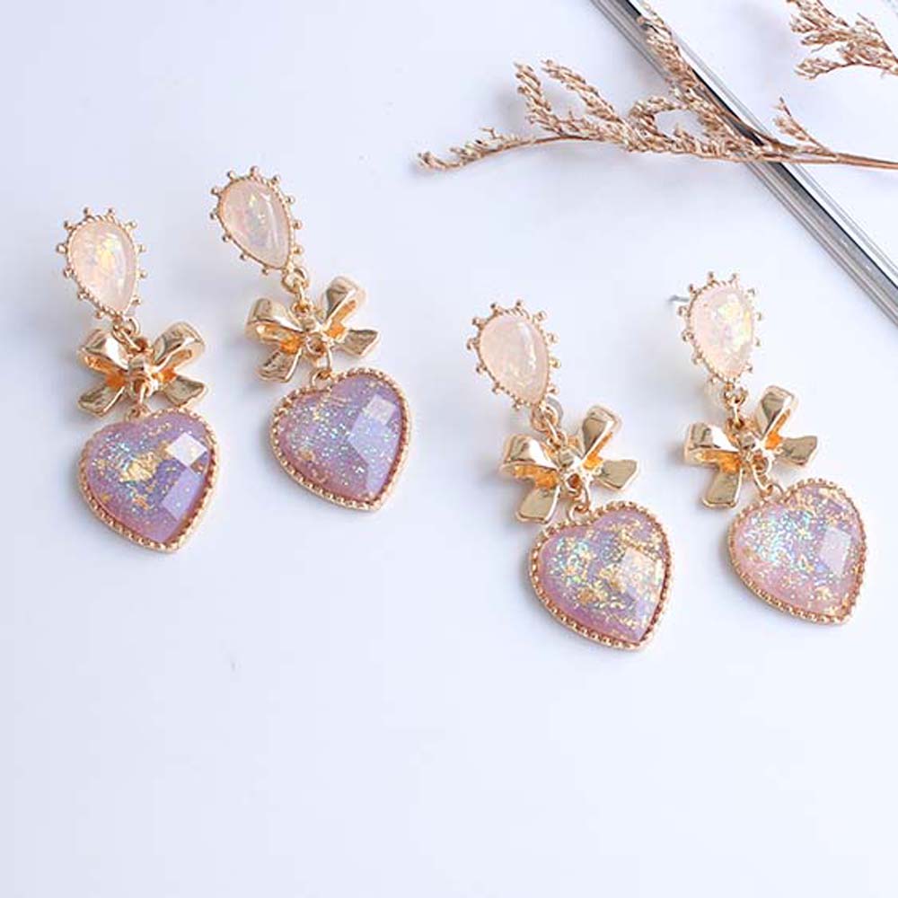 Bông tai hình trái tim/đính nơ cổ điển dáng dài thời trang hàn quốc