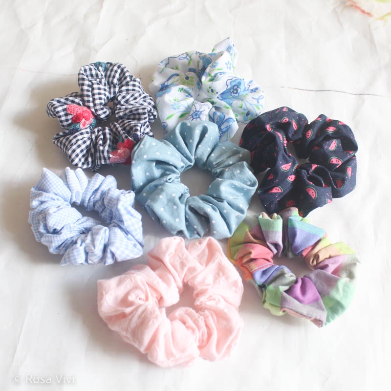 Cột tóc scrunchie Rosa Vivi bọc vải phồng đàn hồi co giãn nhiều màu sắc và họa tiết